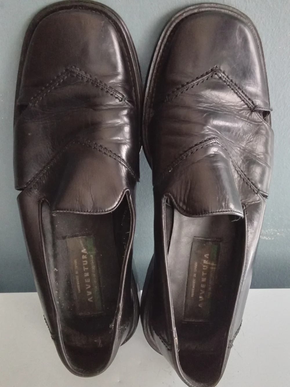 Avventura Black Leather Cutout Loafers Made in Spain Square Toe 8.5 M
